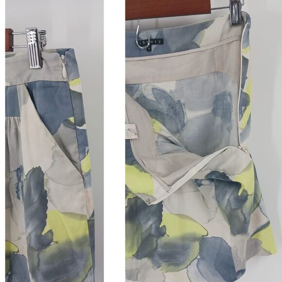 Theory Grey & Yellow Watercolor Floral Print Mini Skirt Sz4 - Picture 4 of 6